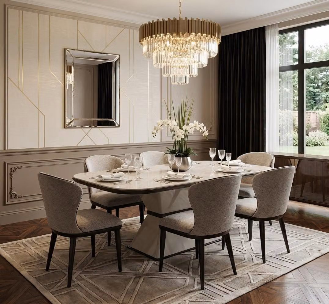 Set da pranzo: tavolo e 6 sedie, stile moderno, robusto, di alta qualità, elegante