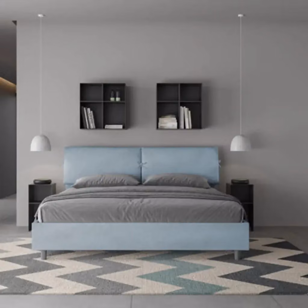 Letto matrimoniale king size Mados con rete imbottita in microfibra azzurro L/P: 200 x 200 cm – 2