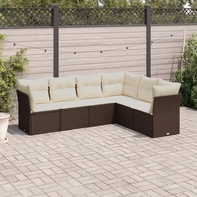Set Divano da Giardino 6 pz con Cuscini Marrone in Polyrattan 3249522
