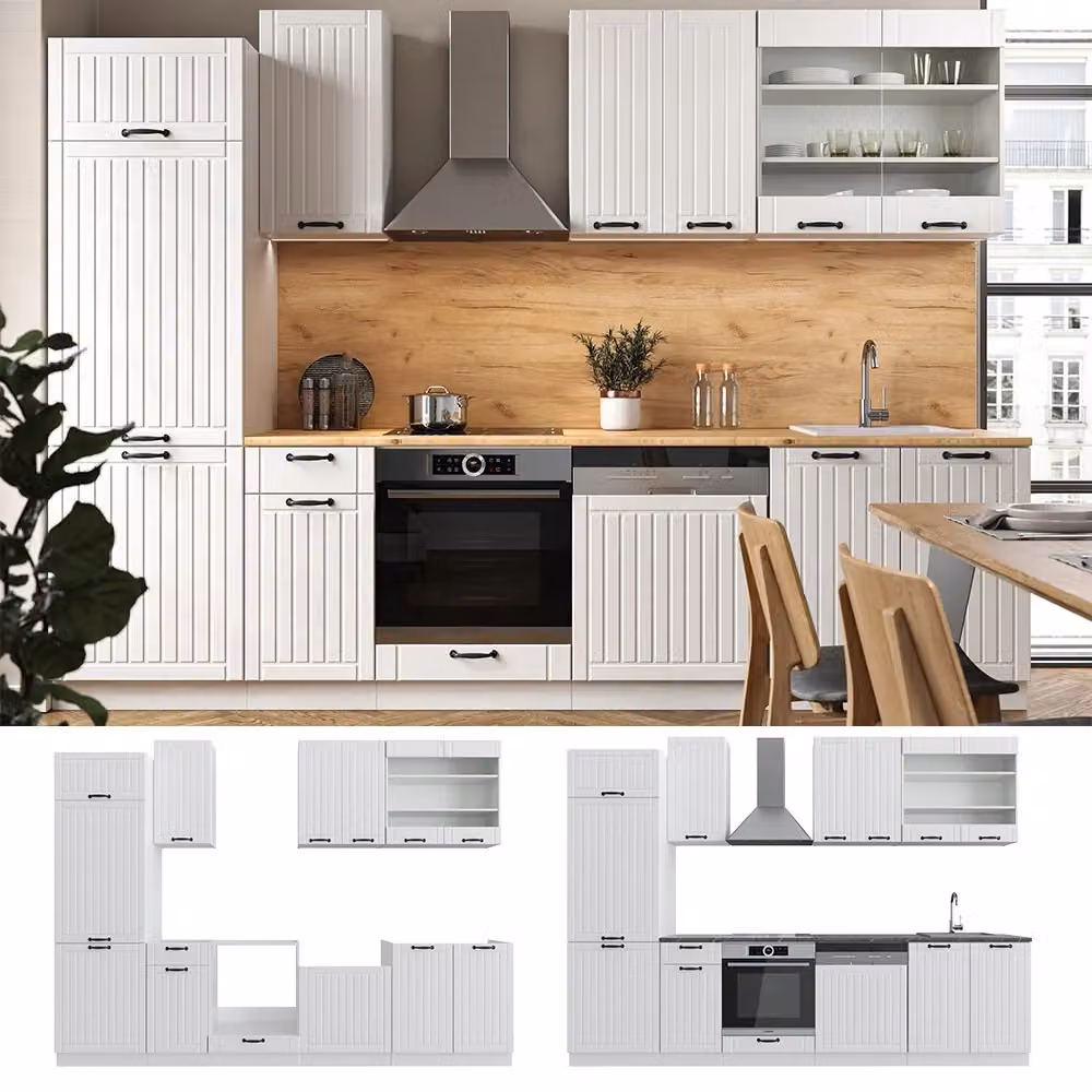 Cucina componibile Fame-Line Vicco Bianco rustico, L: 300 cm, senza piano di lavoro – 2
