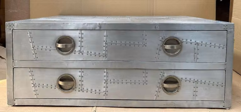 Casa Padrino Tavolino Aviatore Alluminio Argento 120 cm - Mobili Aviatore Alluminio