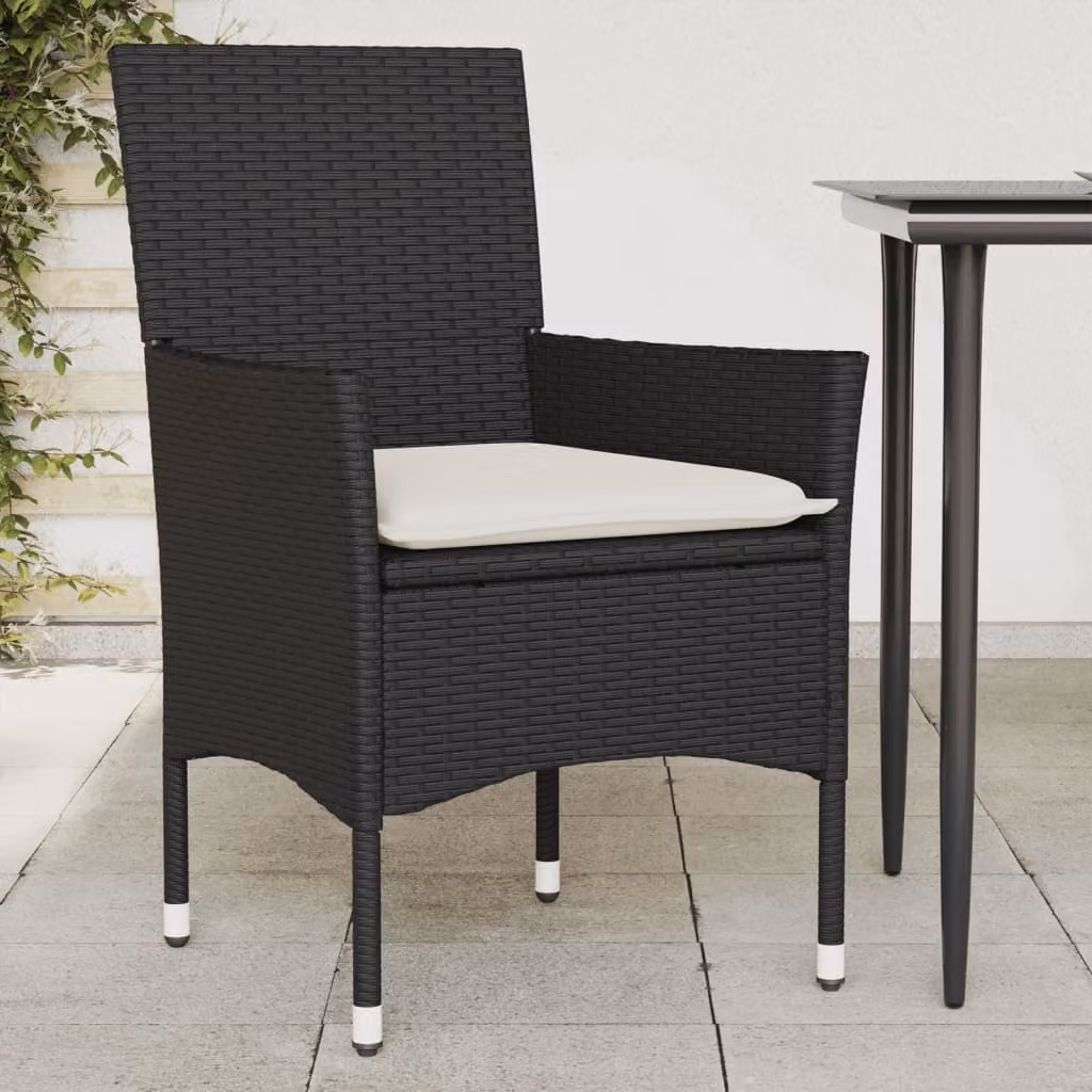 Set di 2 sedie da giardino vidaXL in polyrattan nere con cuscini in tessuto resistente ai raggi UV