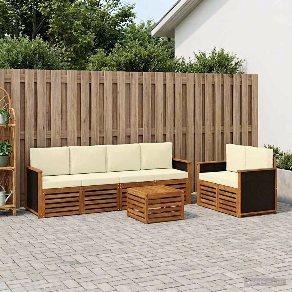 vidaXL Set di divani da esterno 7 pz in legno di acacia con cuscini, beige, bianco e marrone