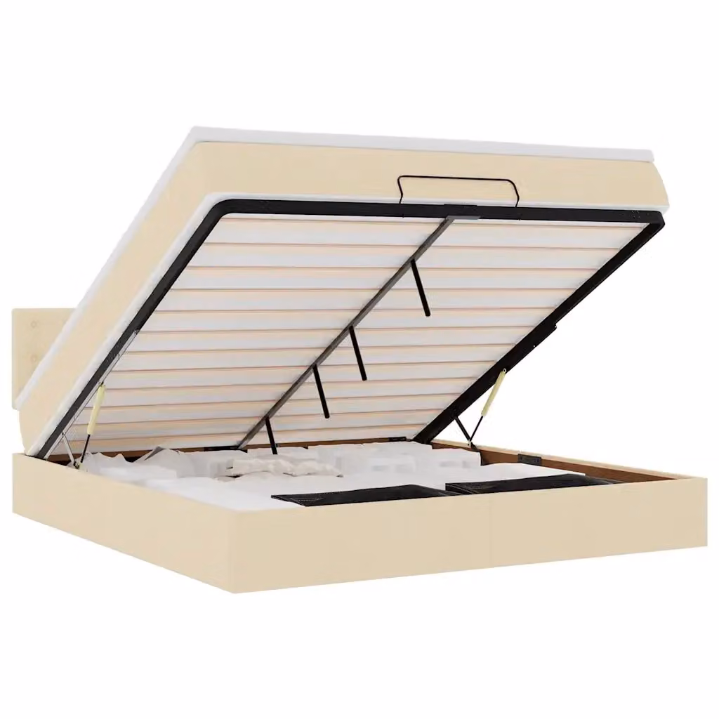 Struttura Letto con Contenitore e Materasso vidaXL in Tessuto Beige e Bianco L: 180 cm, P: 200 cm – 2