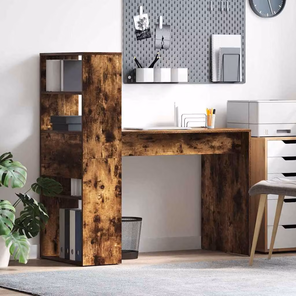 Maison Exclusive - Scrivania in legno impiallacciato di quercia affumicata, 113 x 54 x 120 cm