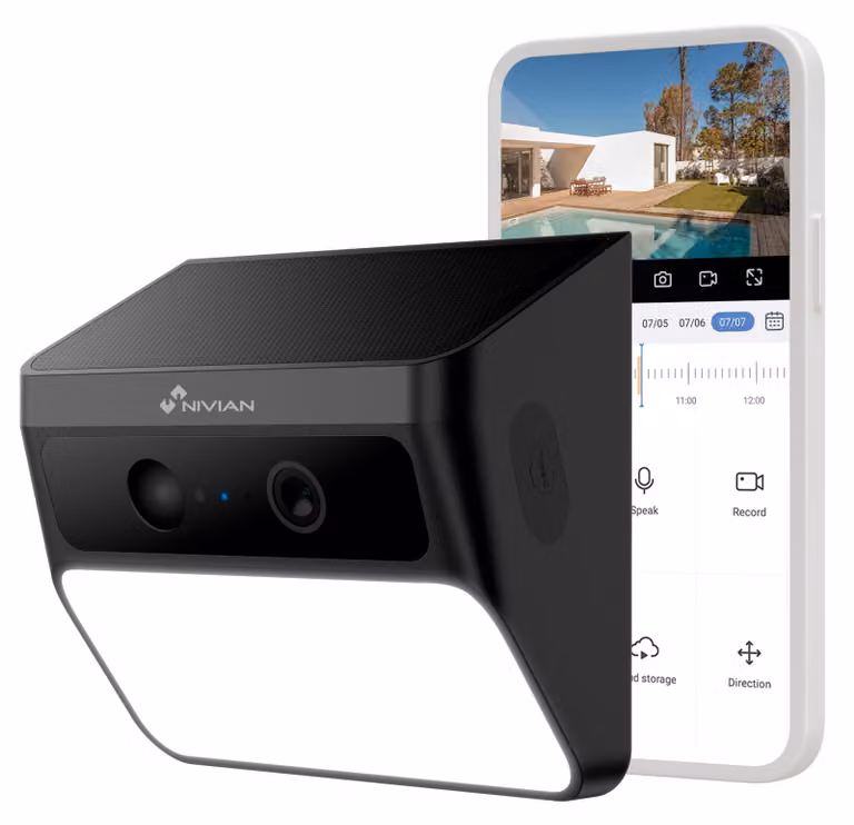 Telecamera di sicurezza, Wi-Fi, alimentazione a energia solare, proiettore LED, uso esterno, risoluzione 2K con rilevamento PIR