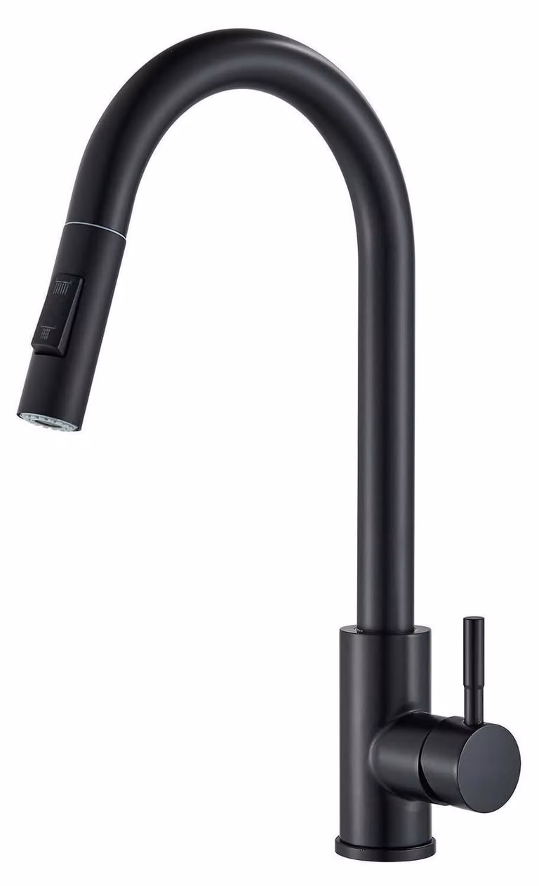 Miscelatore per lavello estraibile con doccetta 2-in-1, girevole a 360°, monocomando, colore nero, antighiaccio