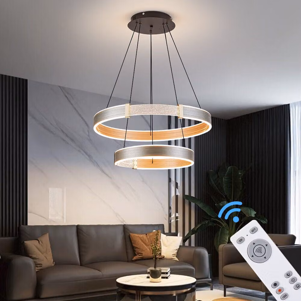 Lampada a sospensione a LED con telecomando o app per cellulare Colore della luce/luminosità regolabile Struttura in alluminio laccato oro nero molto leggera
