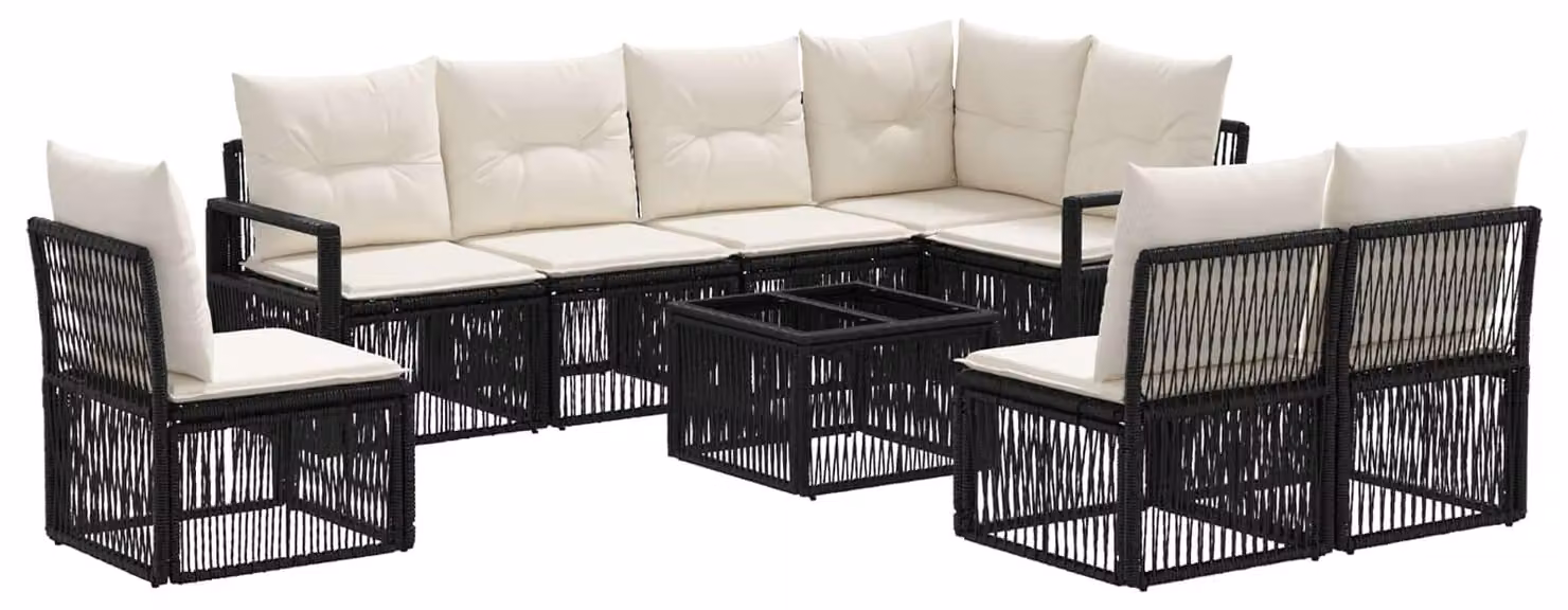 Set Divano da Giardino 9 pcs Nero polyrattan