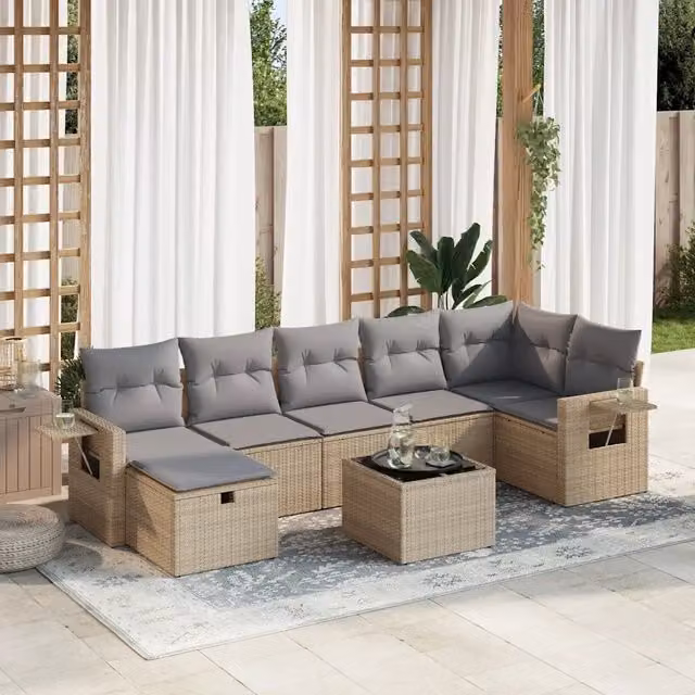 Set Divano da Giardino 8 pz con Cuscini Beige in Polyrattan 3325515