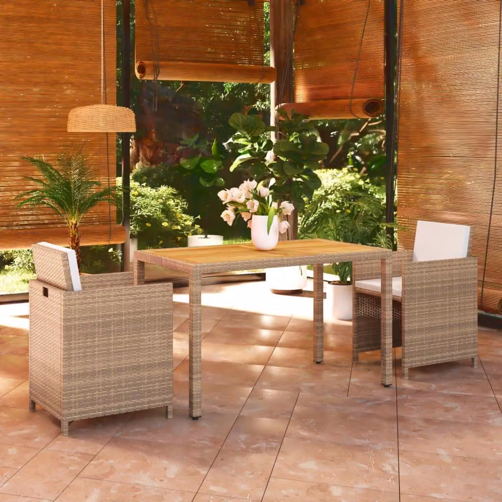 Maison Exclusive - Set da pranzo da giardino a 3 pezzi con cuscini in rattan sintetico beige