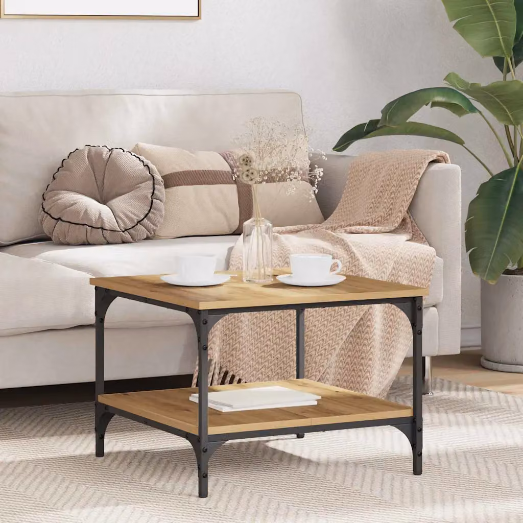 Tavolino da salotto vidaXL in stile industriale, colore rovere, L 55 cm x P 55 cm x H 40 cm