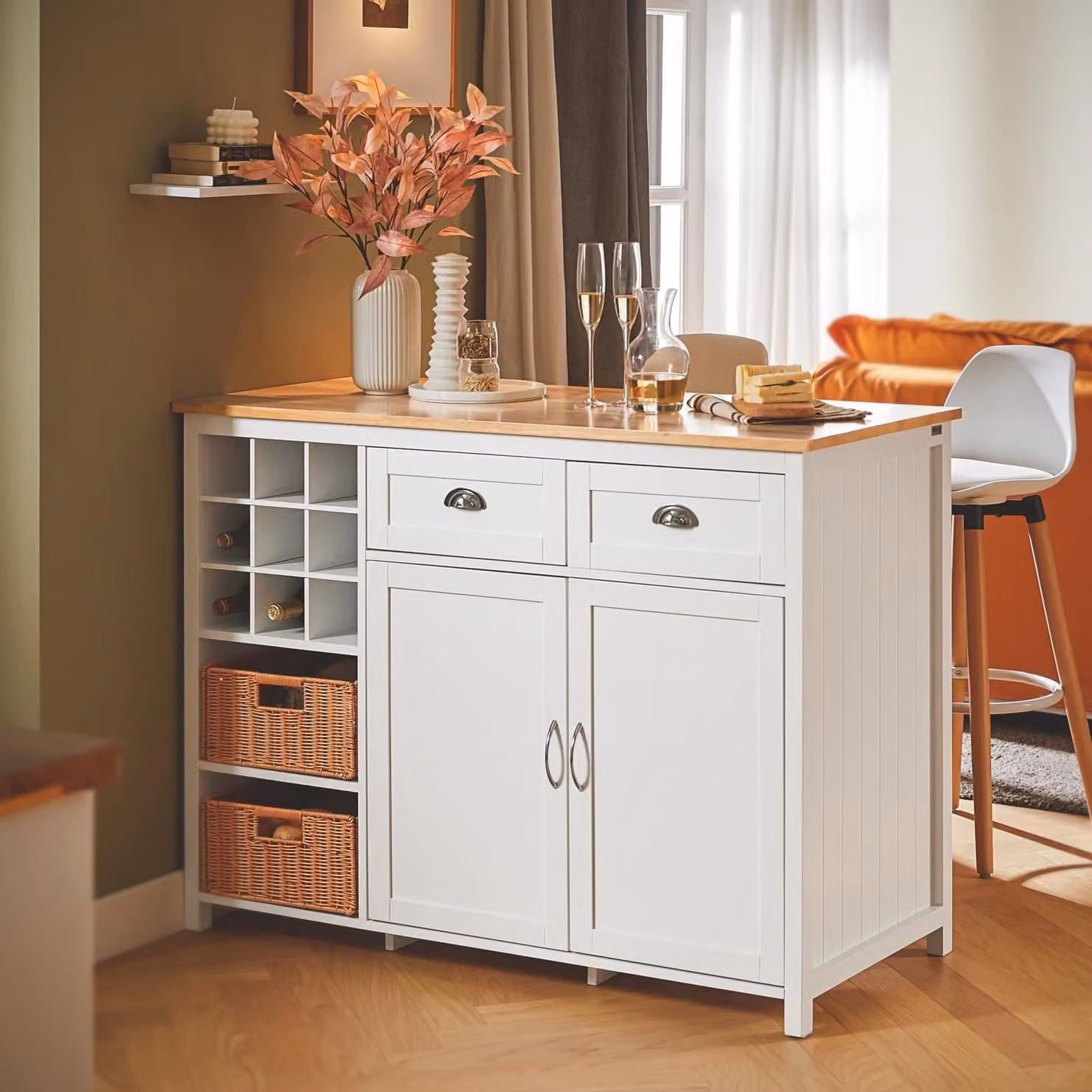 Isola da cucina - Credenza/sideboard indipendente - Legno - 2 cassetti - Montaggio necessario - 120 x 90 x 56 cm - Bianco