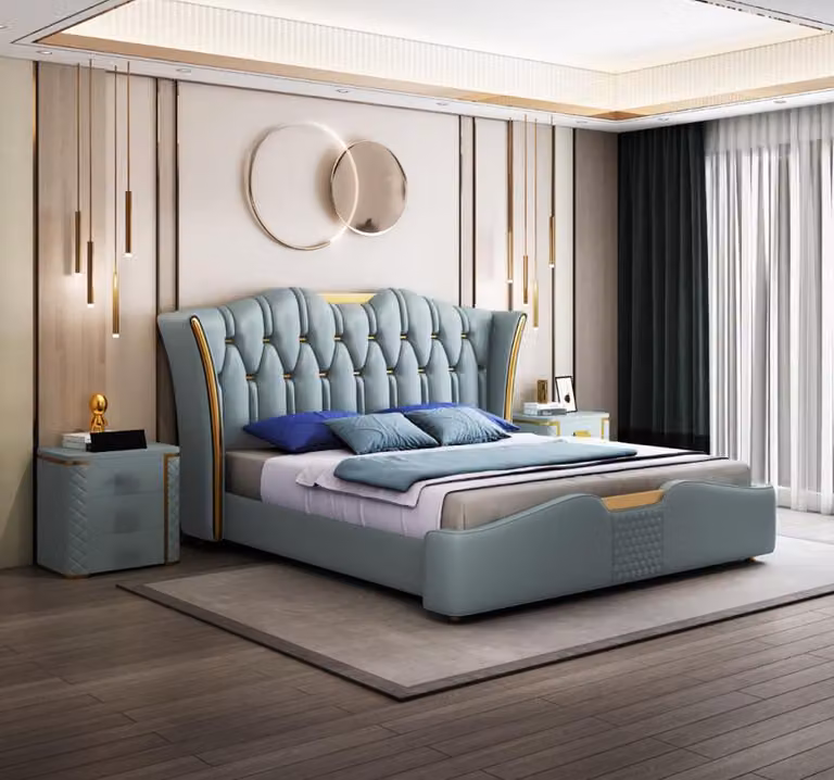 Bett Betten Doppel Hotel Luxus Edelstahl Moderne Designer Schlafzimmer