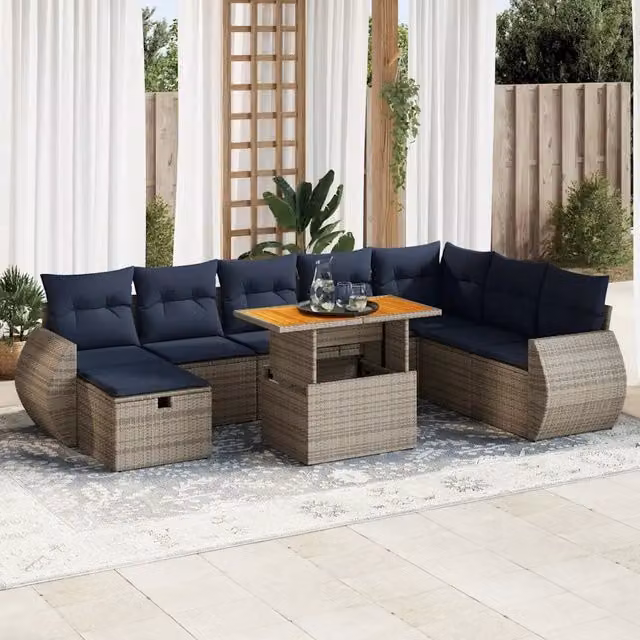 Set Divani da Giardino 9 pz con Cuscini Grigio 3328076