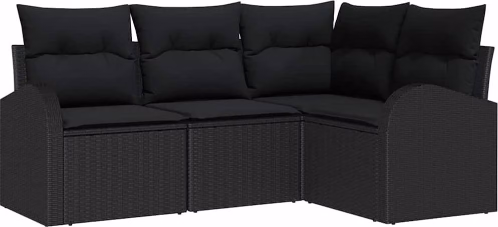Set Divano da Giardino 4 pcs Nero polyrattan
