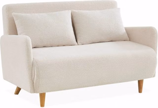Divano letto Sweeek in tessuto bouclé beige con funzione letto e coperture rimovibili, L/P/H: 183 x 120 x 83 cm