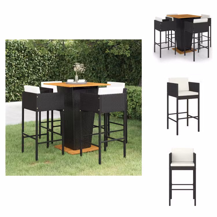 vidaXL Set bar da giardino 5 pezzi con cuscini in poly rattan nero - Set di mobili da giardino