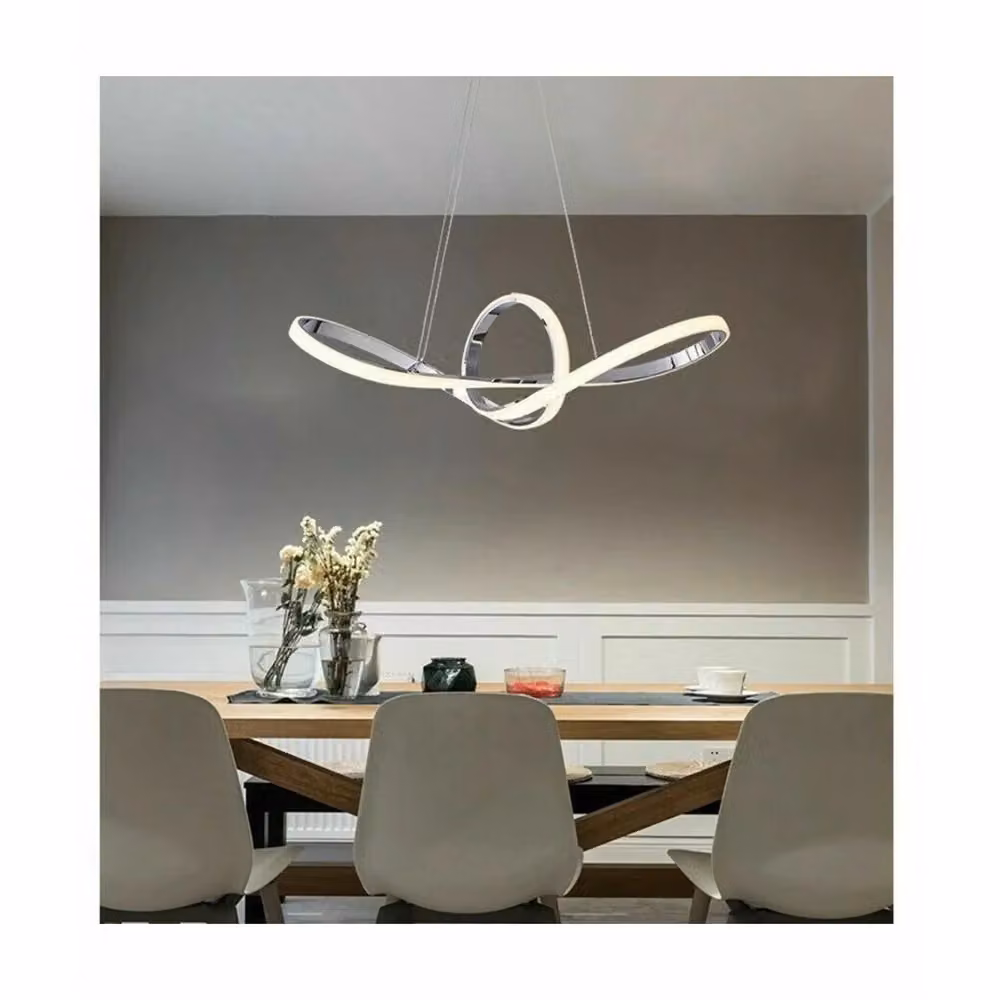 Lampadario Led Moderno Trade Shop a Forma di Fiocco, 38W con Tecnologia CCT e 3 Temperature di Luce, Bianco e Argento – 2