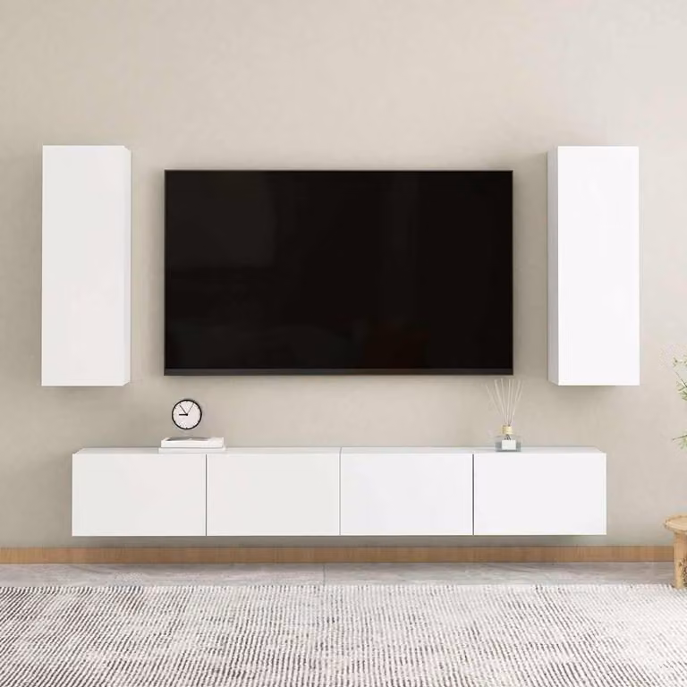 Set di mobili porta TV da 4 pezzi vidaXL in legno multistrato e MDF, colore bianco opaco, per il tuo soggiorno