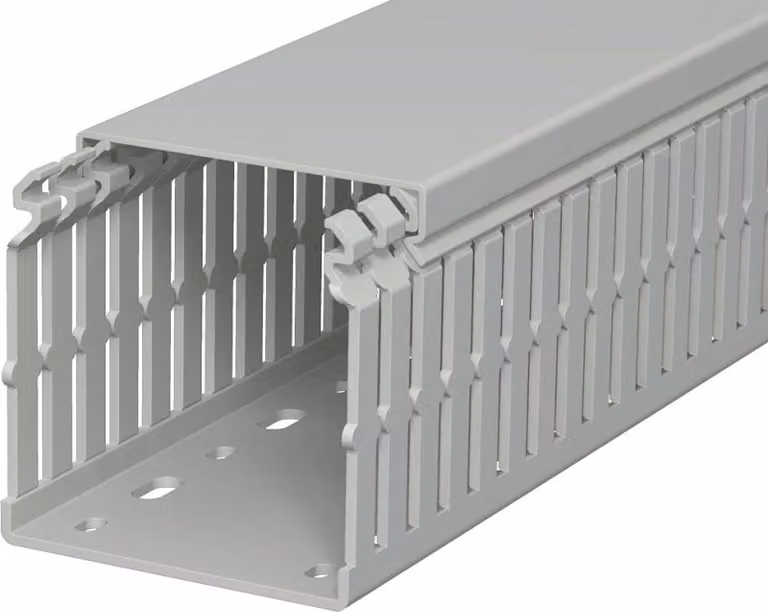 2 Metri Canalina di cablaggio RAL 7030 - Sistema di canaline per cavi con fessure 75x75mm LKV N 75075