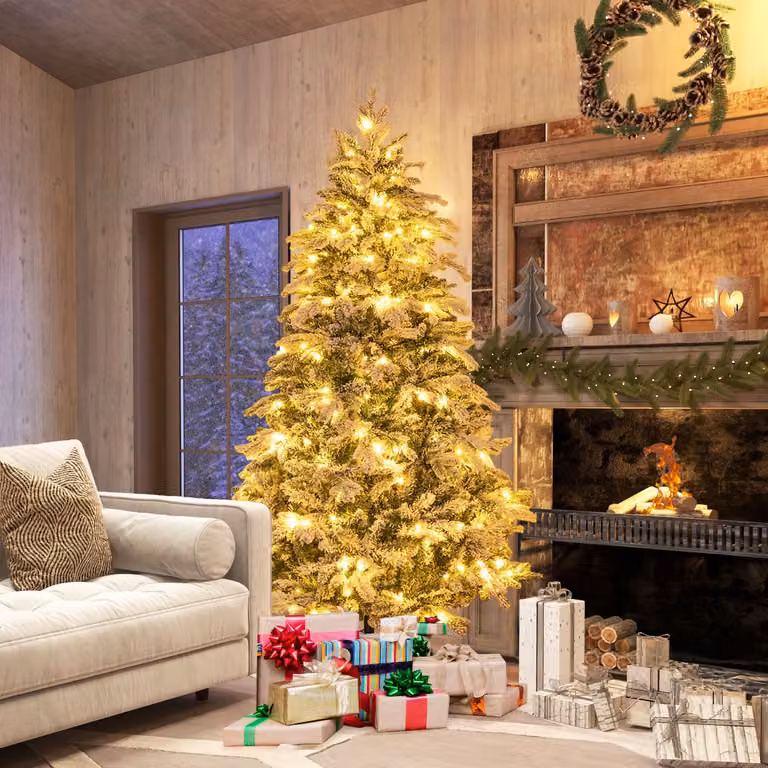 Albero di Natale innevato Costway con 260 luci LED bianco caldo, Altezza: 180 cm