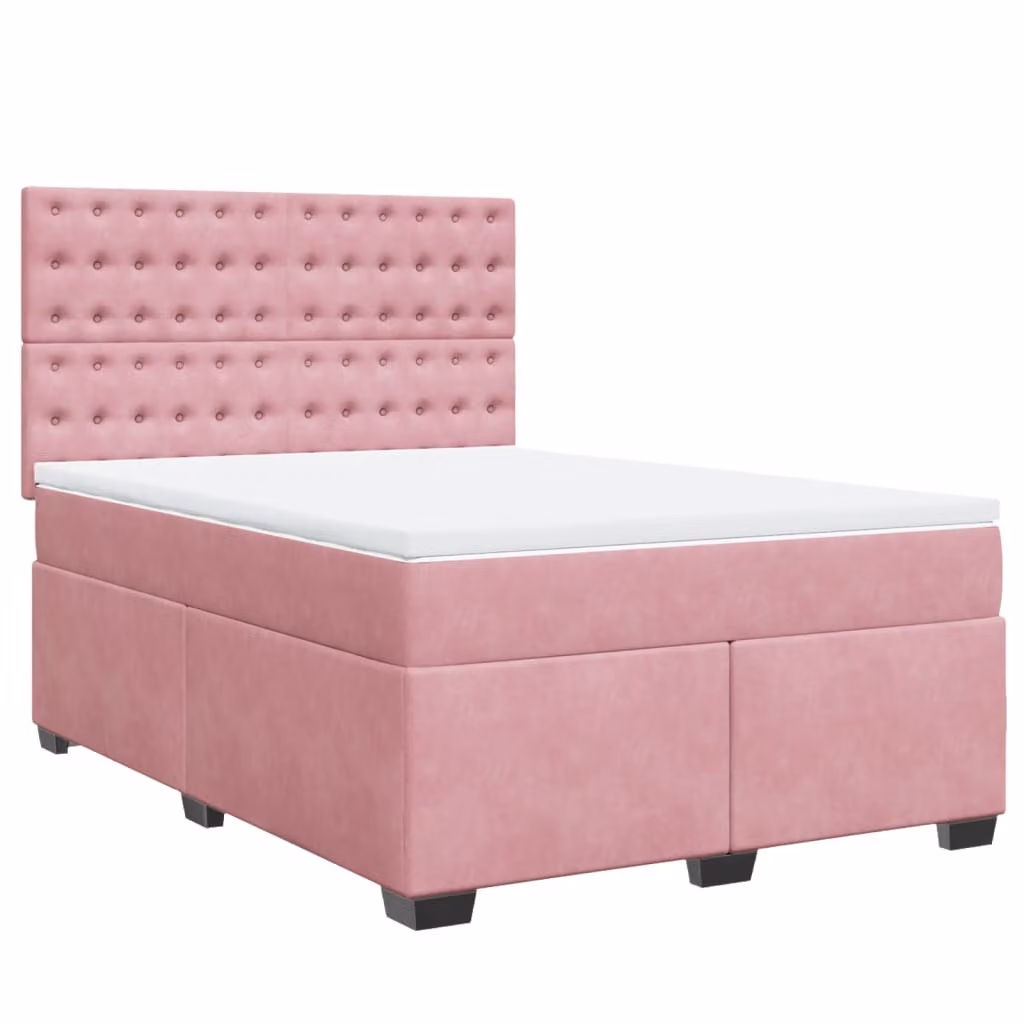 Giroletto a Molle con Materasso Rosa 140x200 cm in Velluto