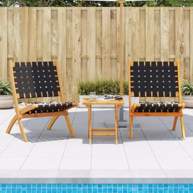 Set di 2 sedie pieghevoli da giardino vidaXL in legno di acacia oliato e tessuto resistente nero e marrone – 1