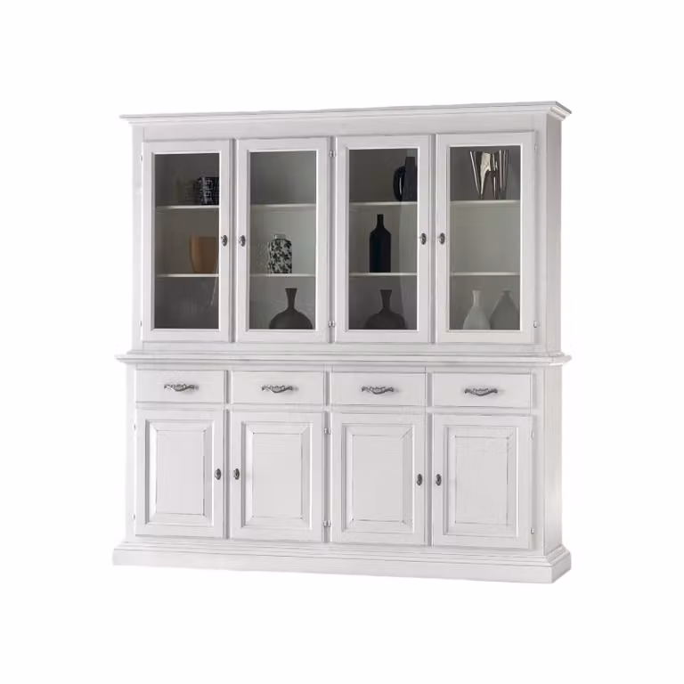 Cristalliera shabby chic Mobili 2G in legno e vetro con ante in vetro, colore bianco, L: 222 cm, P: 51 cm, H: 226 cm