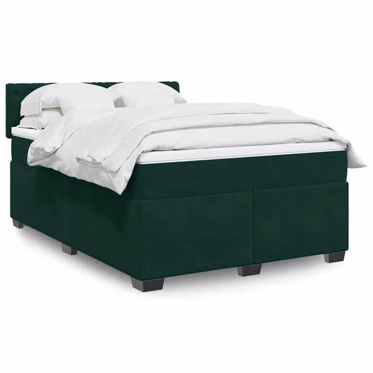 vidaXL Giroletto a Molle con Materasso in Velluto Verde Scuro e Bianco L/P/H: 140 x 200 cm