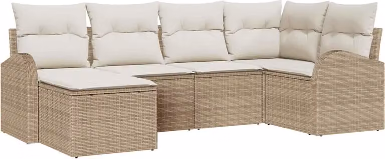 Set di divani con cuscino 6 pcs Beige e Bianco polyrattan