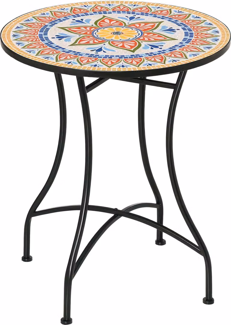 Outsunny Tavolo da giardino Tavolo rotondo a mosaico Tavolo da bistrot Tavolino da salotto Rosso Ø60 cm