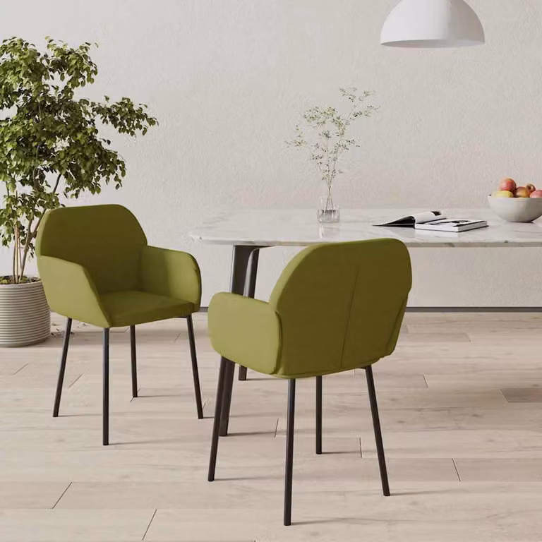 Set di 2 sedie da pranzo vidaXL in velluto verde chiaro con struttura in metallo e MDF