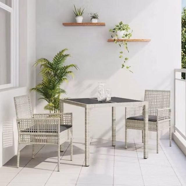 Set da Pranzo per Giardino 3 pz Grigio chiaro polyrattan 3334895