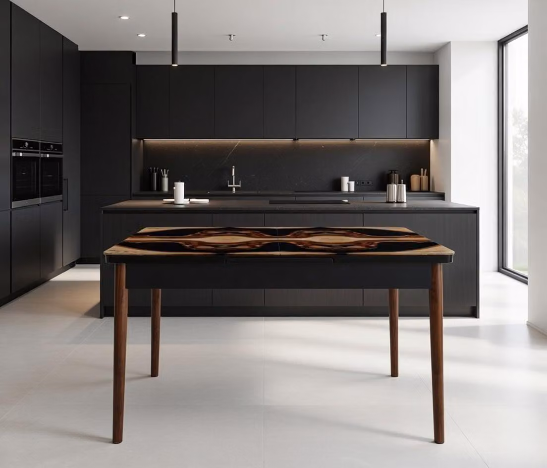 Tavolo da pranzo in legno, nero e marrone, rettangolare, elegante, nuovo