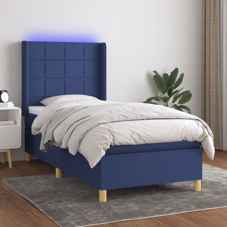 Letto Ibrido con Materasso vidaXL in Tessuto Blu e Bianco con Illuminazione LED e Porta USB L/P/H: 100 x 200 x 128 cm