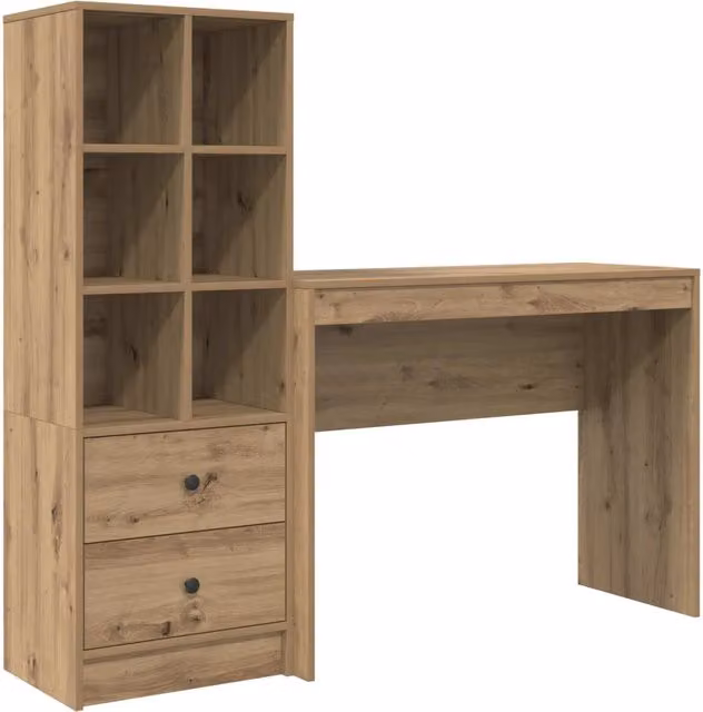 Scrivania | Tavolo da Ufficio con cassetto con lo scaffale 2 pz Rovere artigianale
