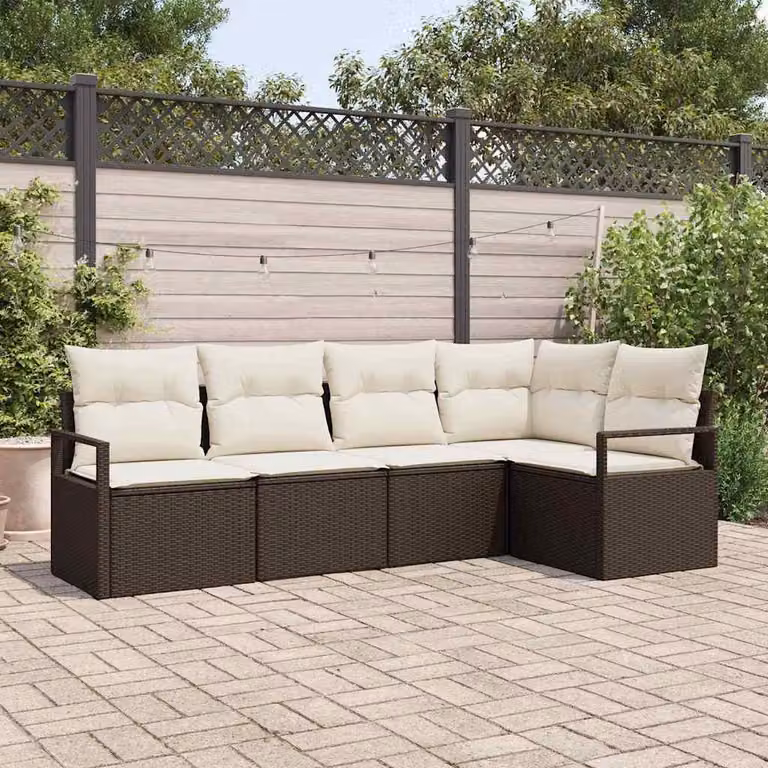 Maison Exclusive - Set da giardino composto da 5 pezzi, divano e sedie, in rattan sintetico color marrone e bianco