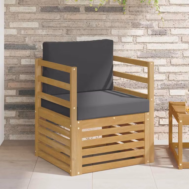 Set di divani da esterno a 2 posti vidaXL in legno di acacia con cuscini in poliestere bianco e antracite