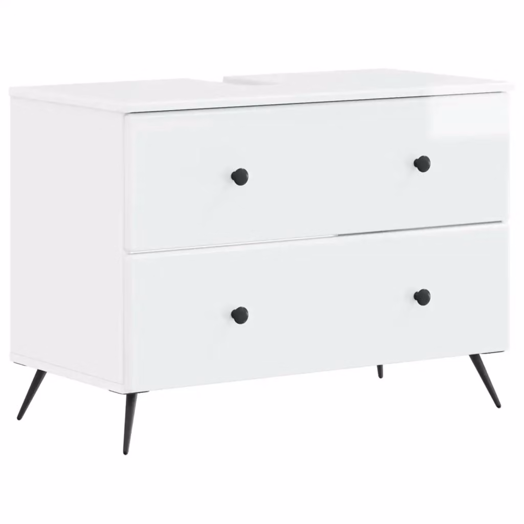 Armadio da bagno moderno vidaXL bianco lucido con ripiani e cassetti L: 82 cm, P: 41 cm, H: 59 cm – 2