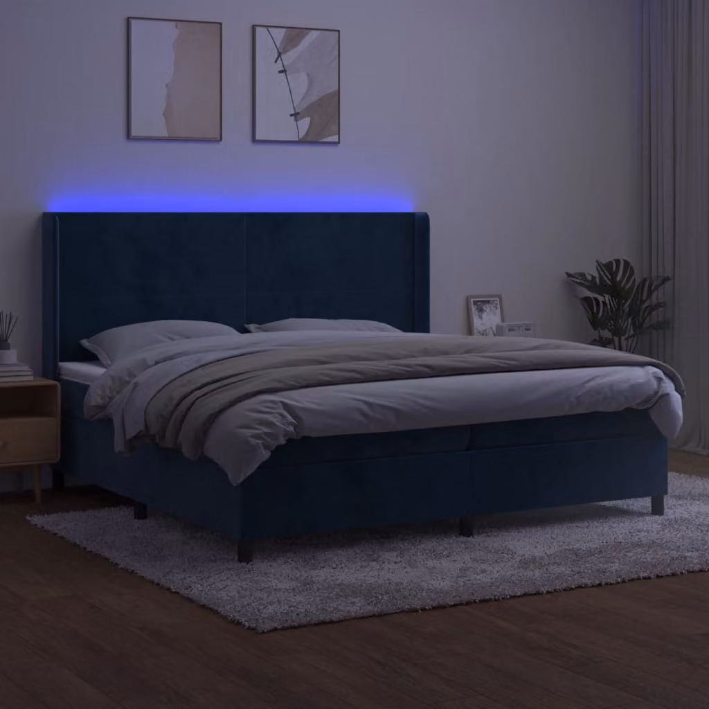 Maison Exclusive - Letto boxspring con materasso e LED blu scuro 200x200 cm velluto