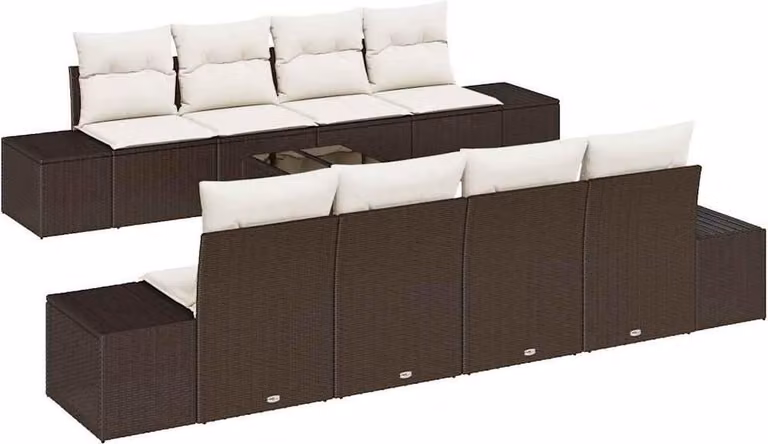 Set Divano da Giardino 8 pcs Marrone e Crema polyrattan