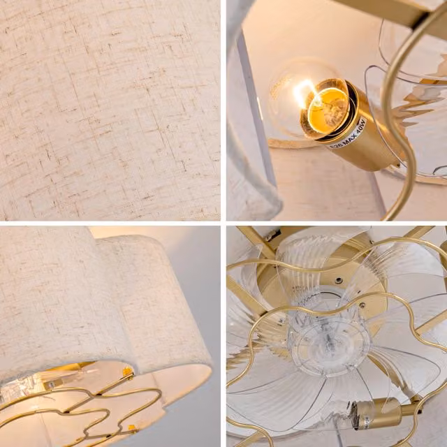 Ventilatore a soffitto Minimal con pale in ABS e luce LED, controllo tramite App e telecomando, 6 velocità reversibili, colore beige/rame