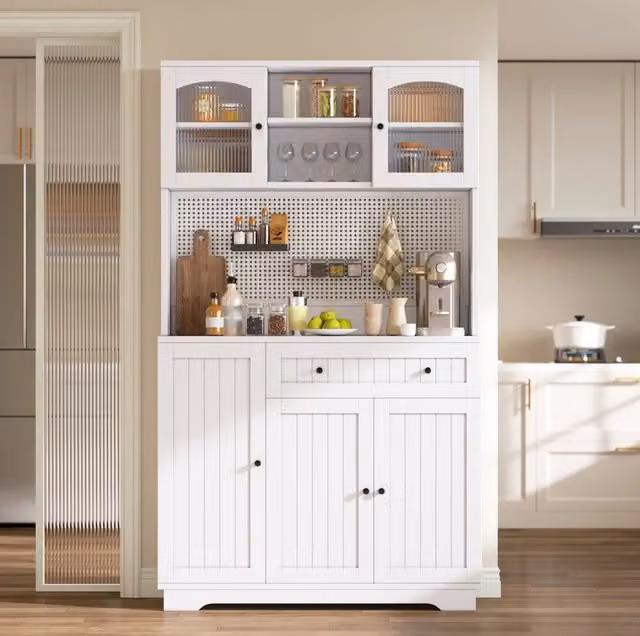 Credenza alta da cucina 103,5x40x180 cm in truciolare bianco salvaspazio -