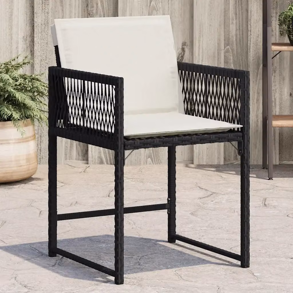 Set di 4 sedie da giardino in polyrattan con cuscini neri e bianchi e braccioli – 2