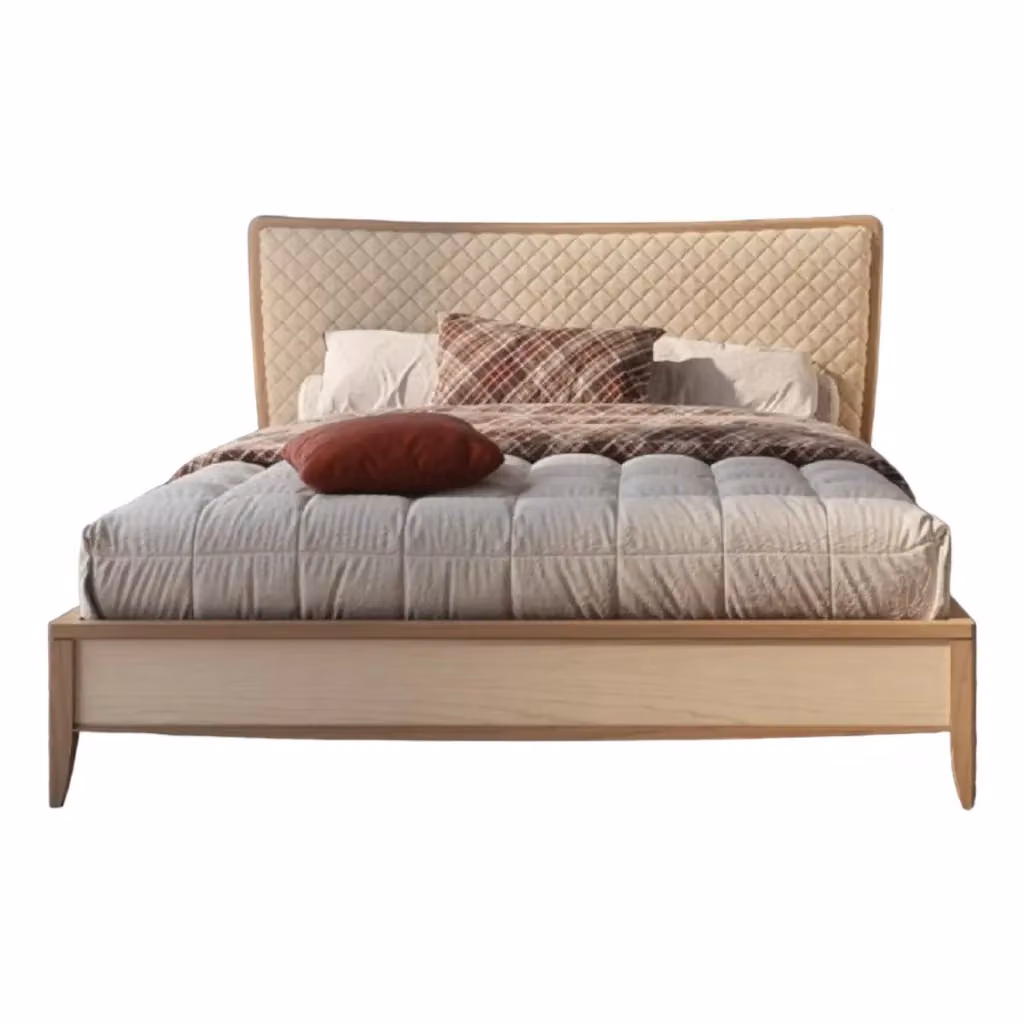 Letto matrimoniale Mobili 2G in legno con testata trapuntata beige L: 184 cm, P: 210 cm, H: 121 cm – 2
