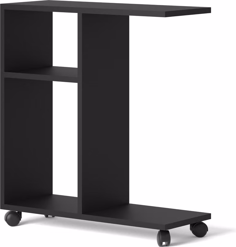 Tavolino organizer TRASCO 1 su rotelle 60 cm Tavolino per computer portatile Comodino Console Tavolino per divano Scaffale Nero Opaco