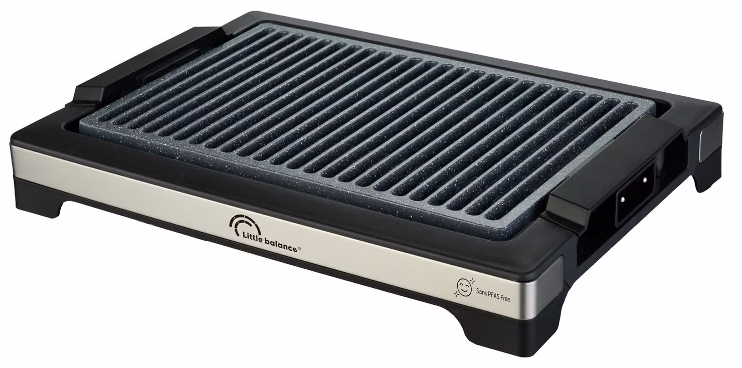 Griglia elettrica da 2000 W, priva di PFAS, antiaderente, dimensioni 38x25 cm, colore nero