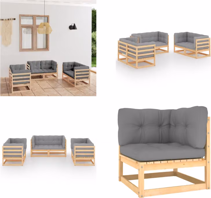 vidaXL set salotto da giardino 6 pezzi con cuscini in pino massiccio - Set di mobili da giardino - Set di mobili da giardino - Set di mobili da giardino - Set di mobili da giardino