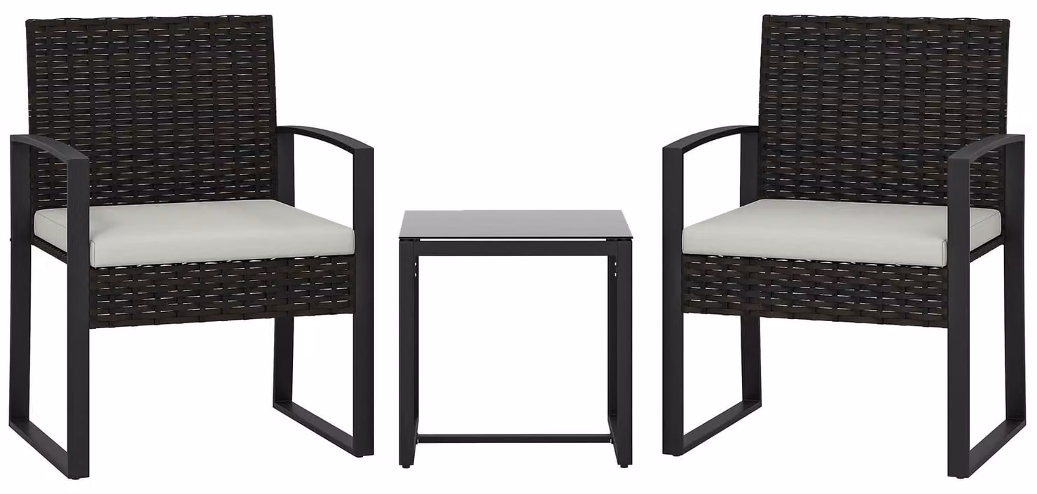 Set da bistrot in rattan, composto da 3 pezzi: 2 sedie e un tavolo | Colore: crema chiaro | Dimensioni: 55x58x76 cm